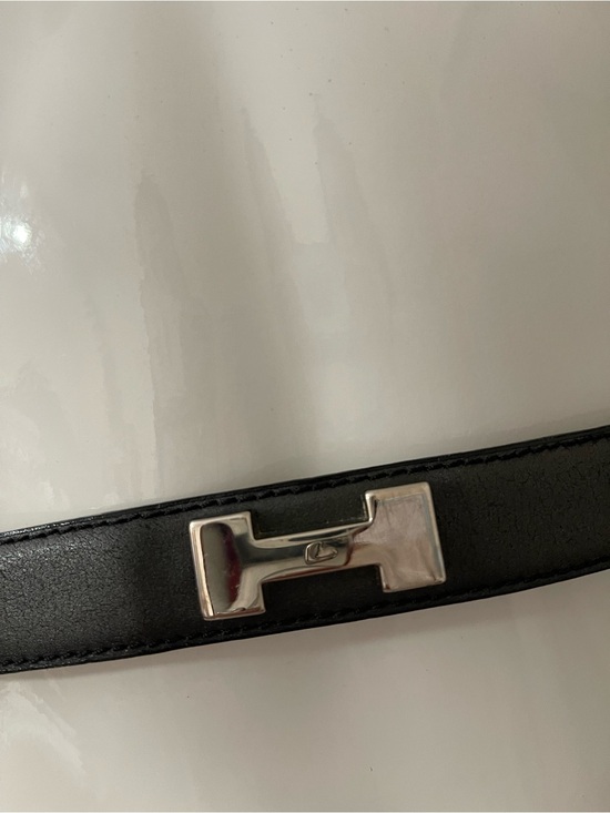 Black Leather Women\'s Belt with Silver H Accent - Designer Style main image 8